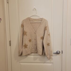 Maurices Beige Cardigan with Gold Star Embellishments